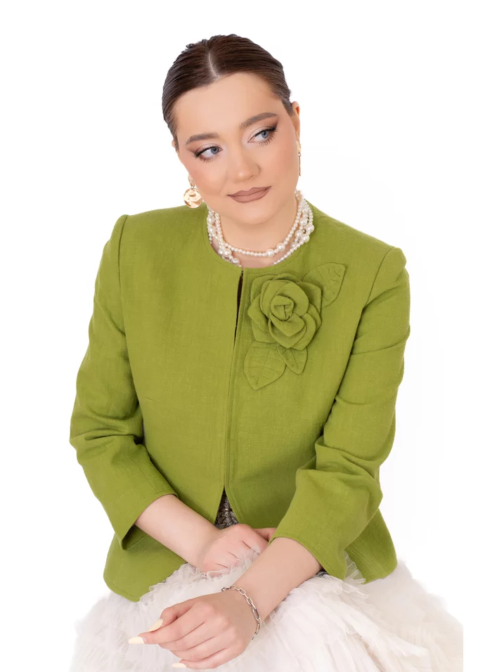 Sacou din in verde pesto cu detalii ton in ton