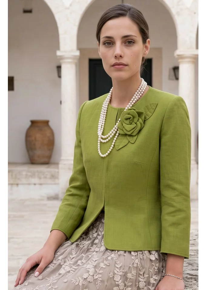 Sacou din in verde pesto cu detalii ton in ton