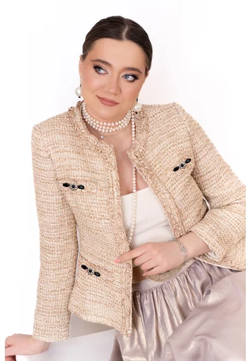 Sacou din tweed cream coniac