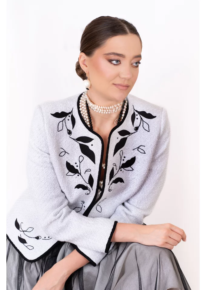 Sacou din tweed cu broderie fina allover