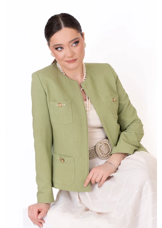 Sacou elegant chic verde menta cu buzunare