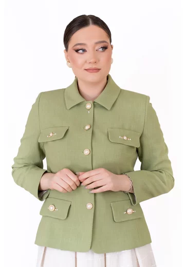 Sacou elegant chic verde menta cu clape si nasturi perlati