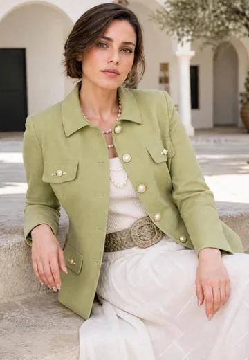 Sacou elegant chic verde menta cu clape si nasturi perlati