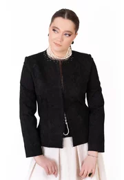 Sacou elegant din brocard negru decorat cu strasuri ton in ton