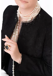 Sacou elegant din brocard negru decorat cu strasuri ton in ton