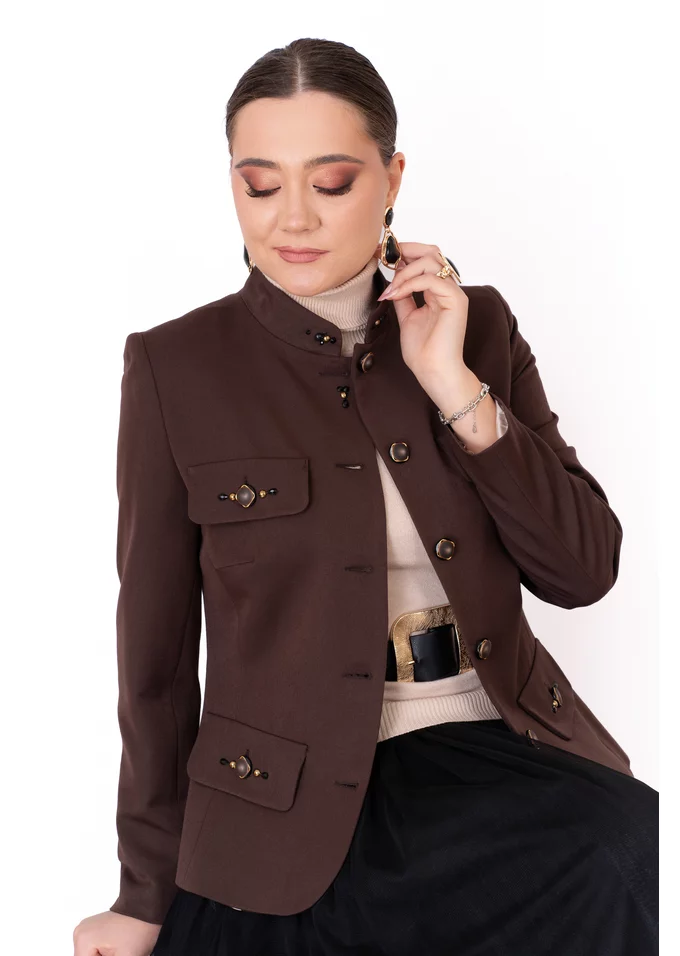 Sacou elegant maro espresso din stofa