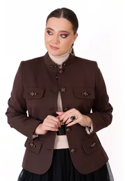Sacou elegant maro espresso din stofa