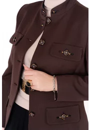 Sacou elegant maro espresso din stofa