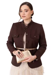 Sacou elegant maro espresso din stofa