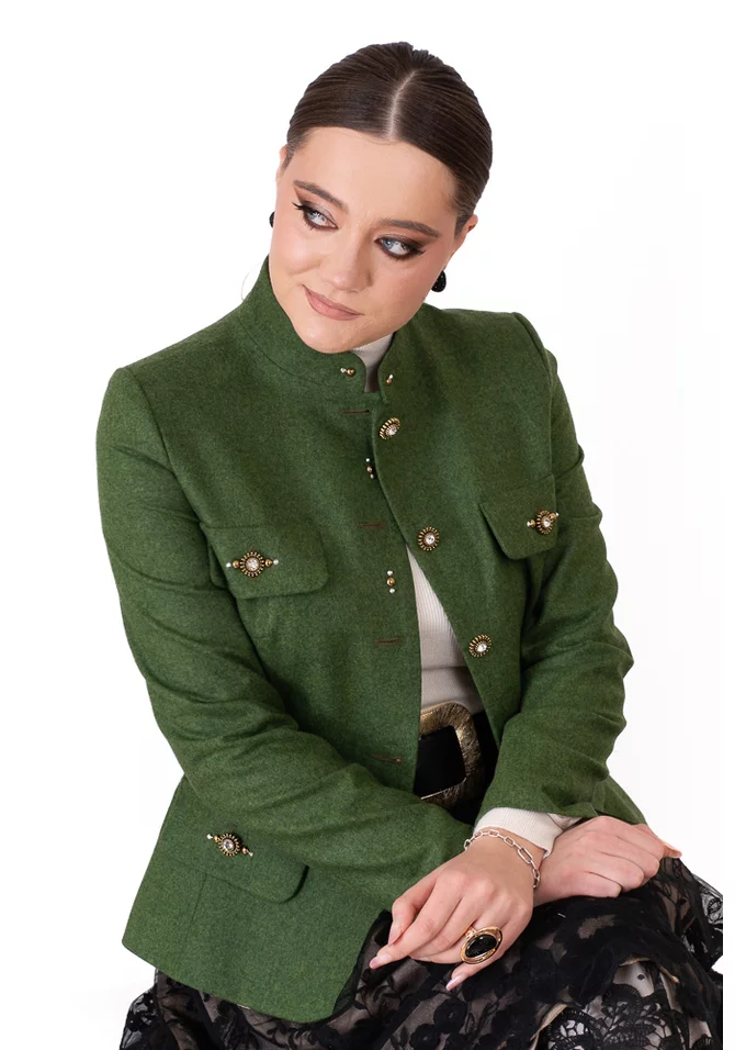 Sacou ethereal green din stofa de lana cu nasturi bijuterie