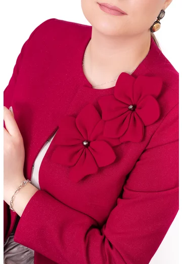 Sacou glittery business burgundy decorat cu flori