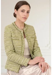 Sacou Golden Green din tweed cu pietre