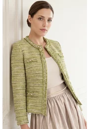 Sacou Golden Green din tweed cu pietre