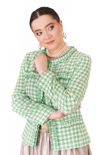 Sacou green allure din tweed de bumbac
