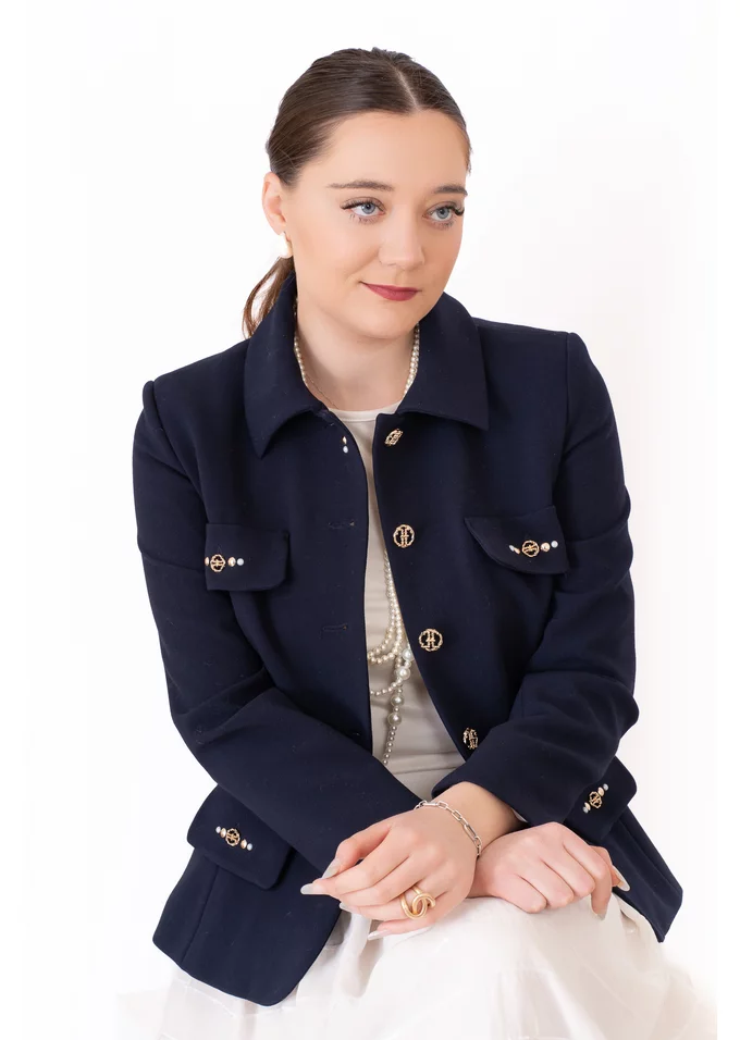 Sacou navy confidence din stofa premium cu nasturi fantezie