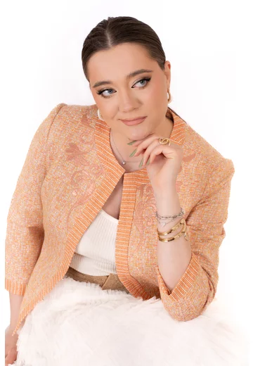 Sacou orange punch din jaquard de bumbac