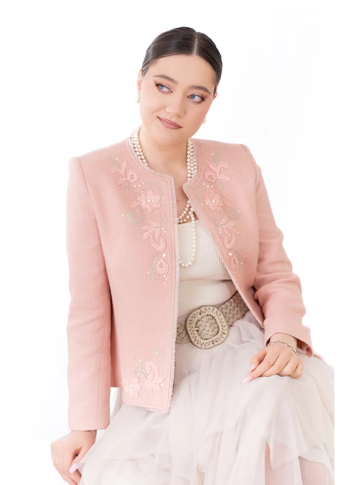 Sacou peach rose cu  broderie fina