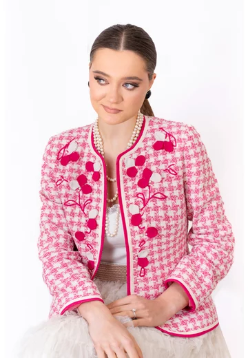 Sacou roz fucsia cu petale si broderie
