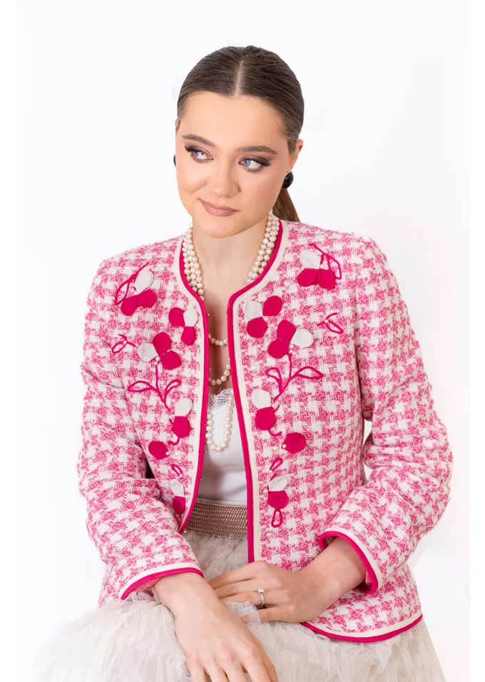 Sacou roz fucsia cu petale si broderie