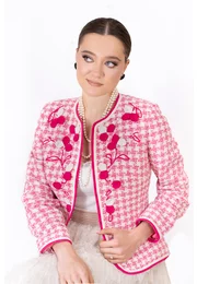 Sacou roz fucsia cu petale si broderie