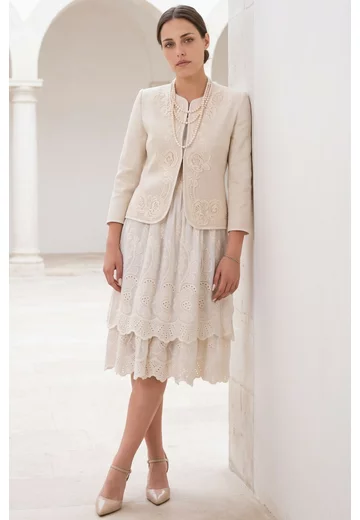 Sacou sand gray din in natur cu broderie