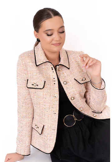 Sacou soft din tweed pepit peach