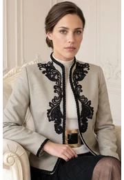 Sacou soft gri verzui cu detalii de contrast si broderie
