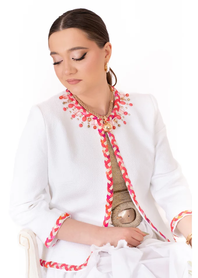Sacou summer euphoria din tweed de bumbac cu pietre colorate