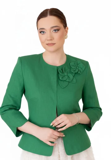 Sacou verde crud  din in decorat cu flori