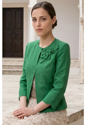 Sacou verde crud  din in decorat cu flori