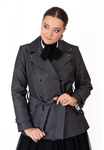 Trenci scurt gary majesty cu cordon si nasturi tip bijuterie