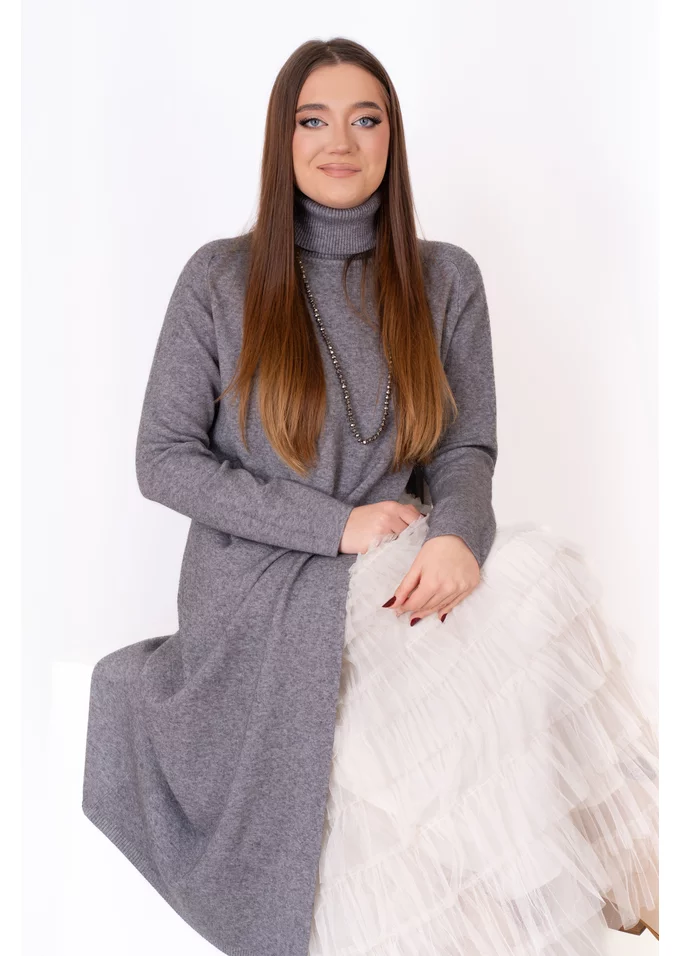 Tunica tricotata gri cu slit pe picior