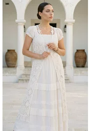 Vesta alba din macrame Boho Style