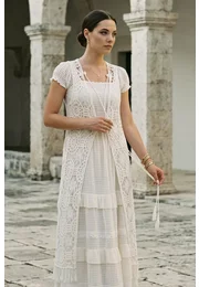 Vesta alba din macrame Boho Style