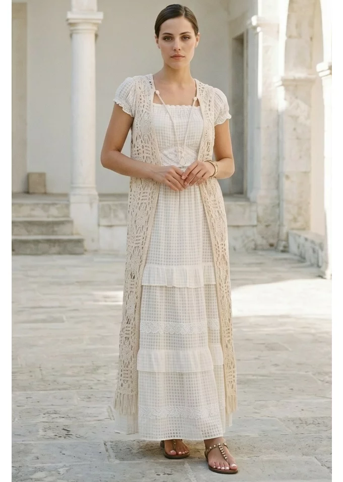 Vesta crem din macrame Boho Style