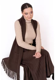 Vesta maro cu franjuri si buzunare