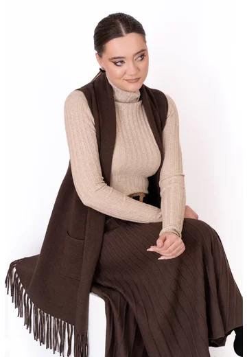 Vesta maro cu franjuri si buzunare