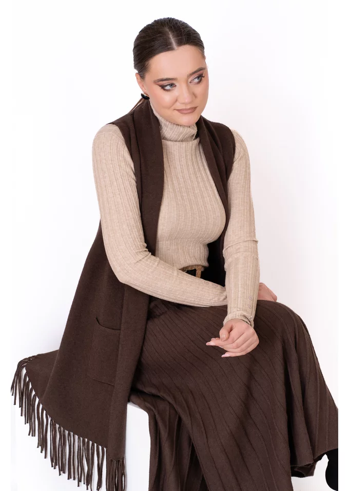 Vesta maro cu franjuri si buzunare