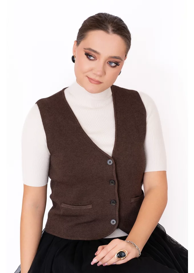 Vesta maro tricotata cu nasturi