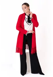 Vesta rosie cu franjuri si buzunare