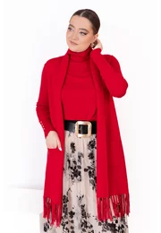 Vesta rosie cu franjuri si buzunare