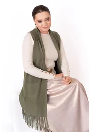 Vesta verde kaki  cu franjuri si buzunare