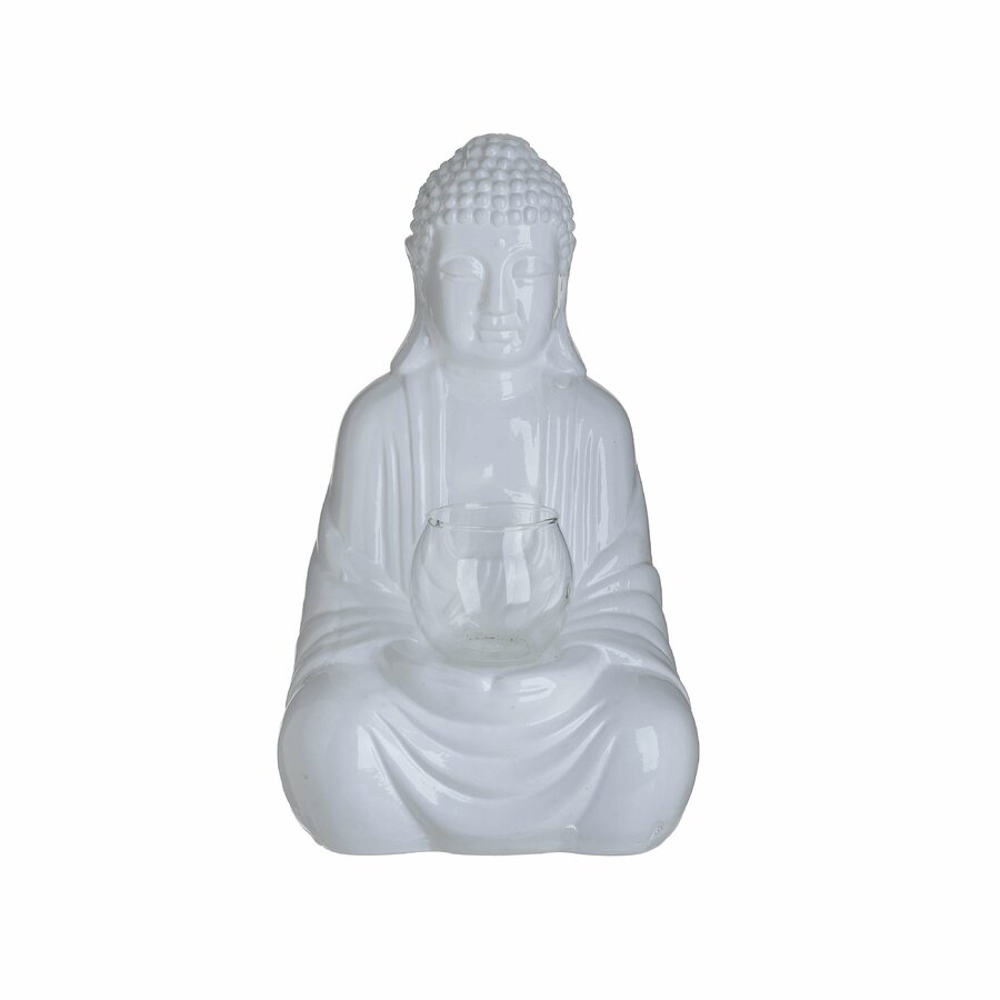 Poza Buddha Pray Suport lumanare, Ceramica, Alb