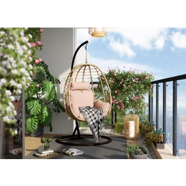 Balansoar de Gradina Alicia, 105x105x196 cm, Metal/Ratan Sintetic, Beige