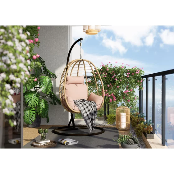 Balansoar de Gradina Alicia, 105x105x196 cm, Metal/Ratan Sintetic, Beige picture - 1