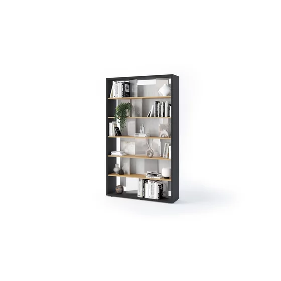 Biblioteca Fitt FP-01, 125x33x210 cm, Pal Melaminat, Grafit/Stejar/Gri Lucios picture - 4