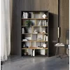 Biblioteca Fitt FP-01, 125x33x210 cm, Pal Melaminat, Grafit/Stejar/Gri Lucios picture - 1