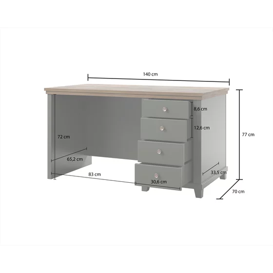 Birou Evora 4 Sertare, 140x77x70 h cm, Verde/Stejar Lefkas picture - 4