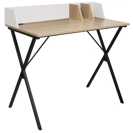 Birou Ivra, 90x50x85 CM, Metal/Pal Melaminat, Alb/Stejar picture - 5