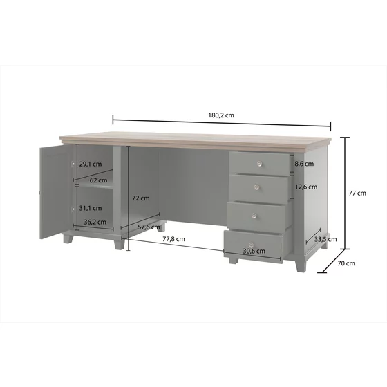Birou Managerial Evora, 180x70x77 h cm, Verde/Stejar Lefkas picture - 7